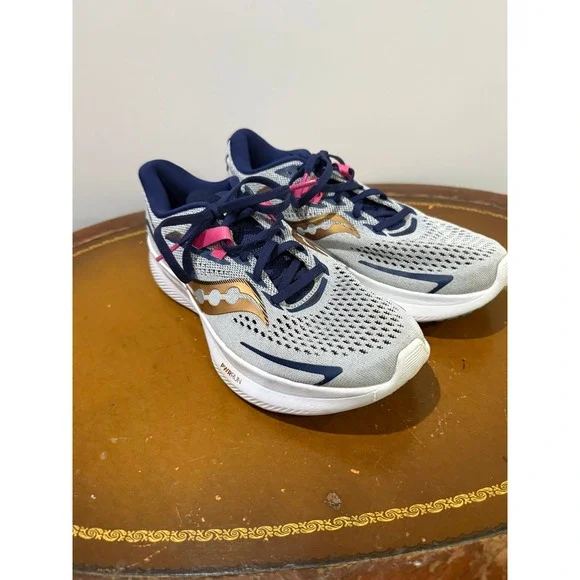 Saucony Ride 15 Running Shoes Womens 9 Grey Navy Gold S10729-40 Excellent PWRRUN - Picture 6 of 9